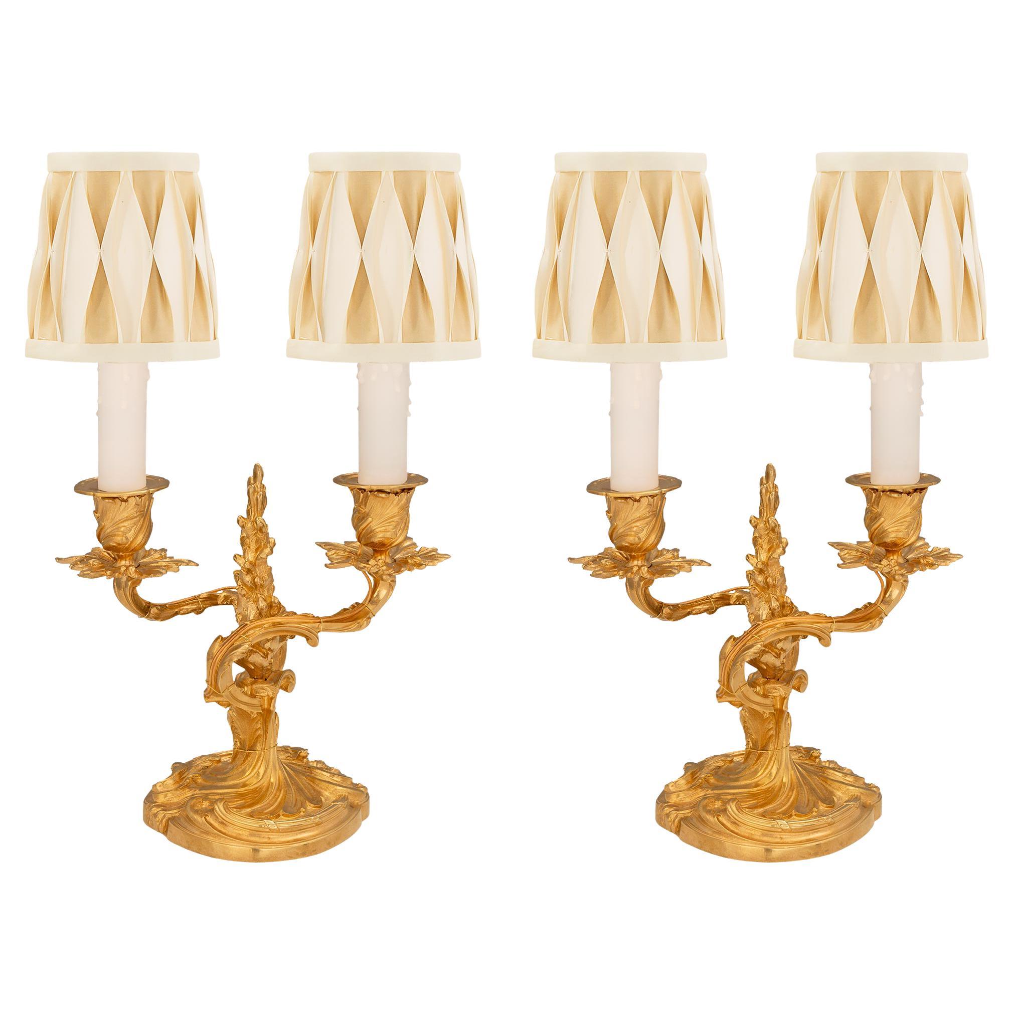 Pair of French 19th Century Louis XV Style Ormolu Candelabra Lamps