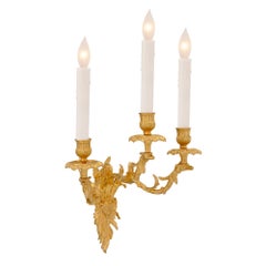 Pair of French 19th Century Louis XV Style Ormolu Three-Arm Sconces