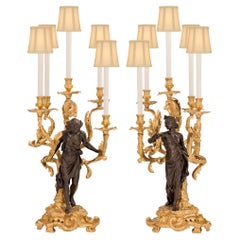 Pair of French 19th Century Louis XV Style Patinated Bronze and Ormolu Lamps