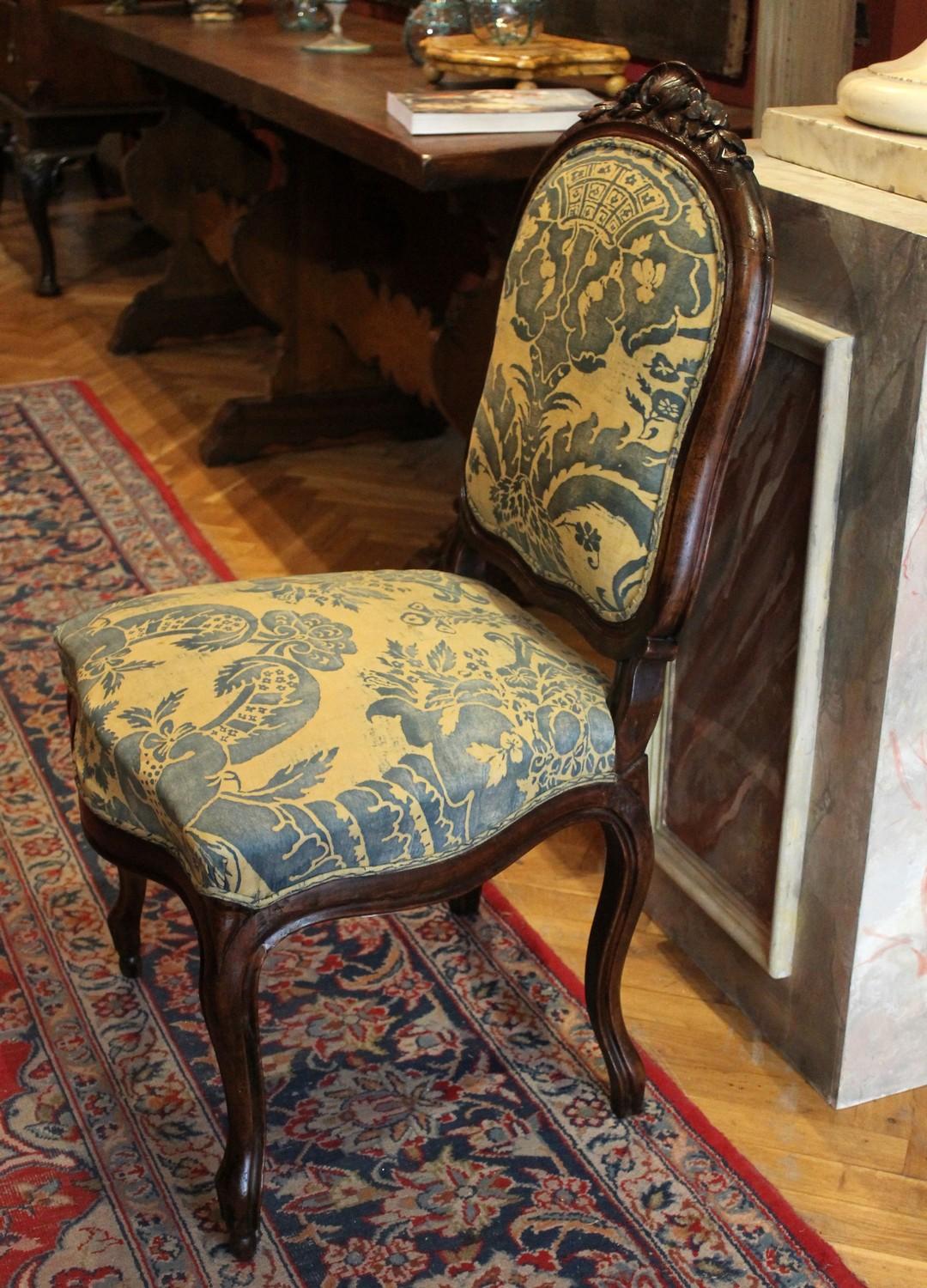 Pair of French 19th Century Louis XV Style Side Chairs Fortuny Fabric Upholster 7