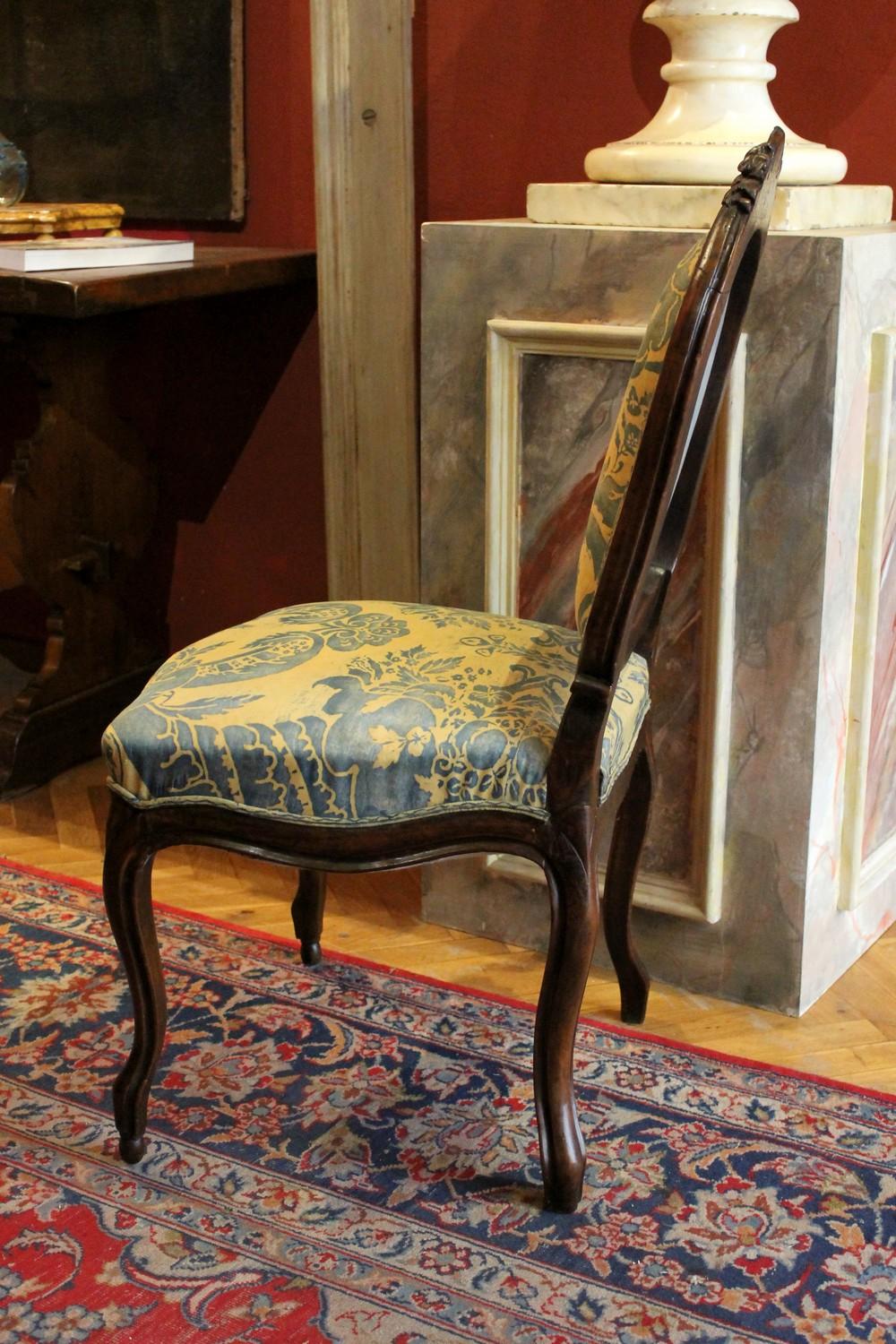 Pair of French 19th Century Louis XV Style Side Chairs Fortuny Fabric Upholster 9