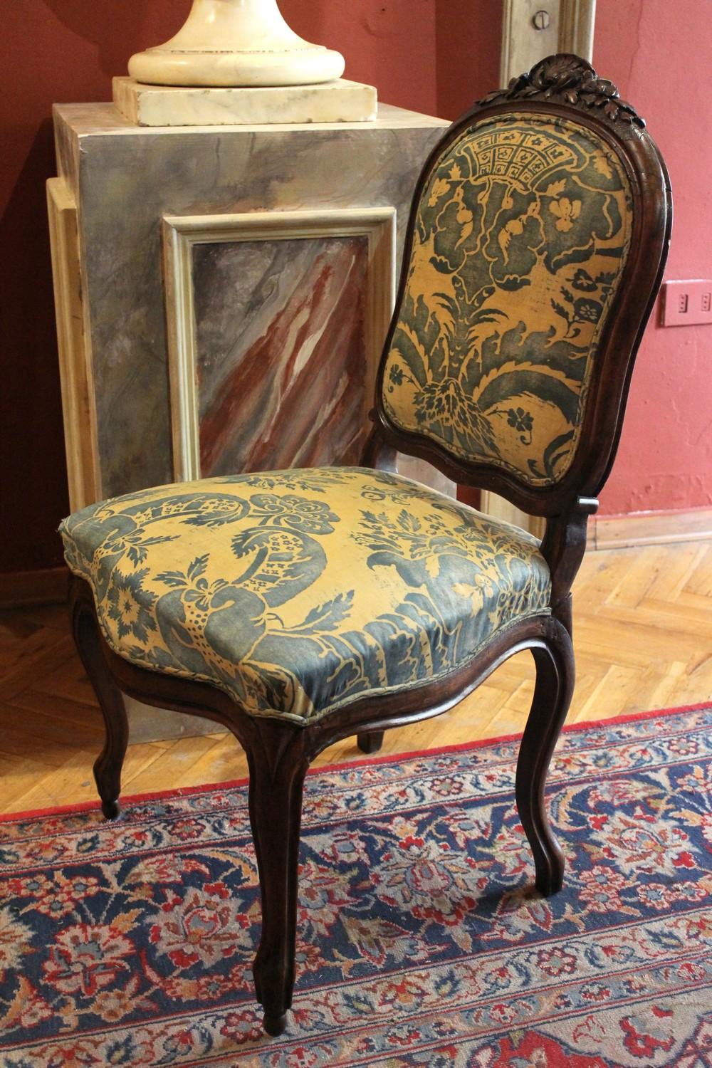 Pair of French 19th Century Louis XV Style Side Chairs Fortuny Fabric Upholster 10