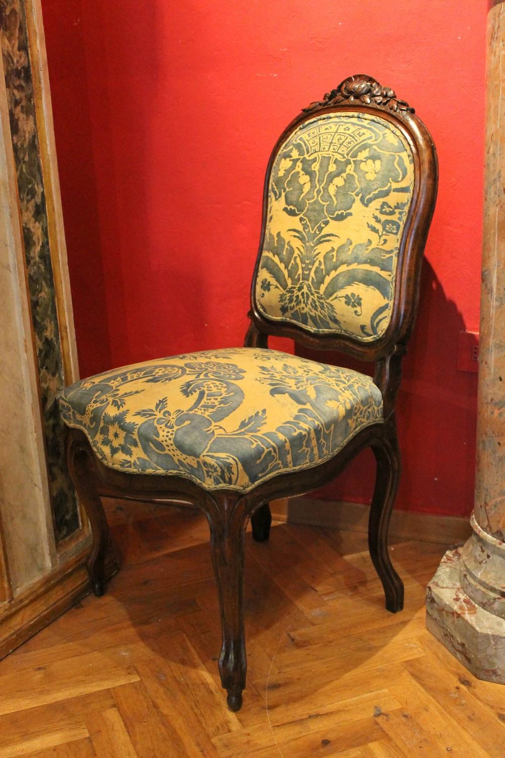 Pair of French 19th Century Louis XV Style Side Chairs Fortuny Fabric Upholster 1