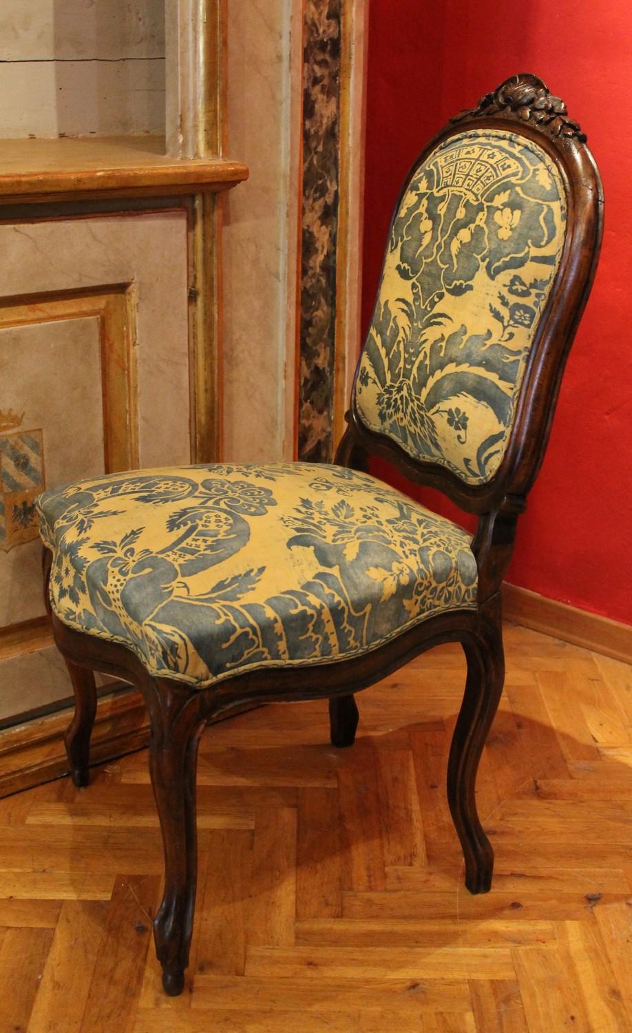 Pair of French 19th Century Louis XV Style Side Chairs Fortuny Fabric Upholster 2