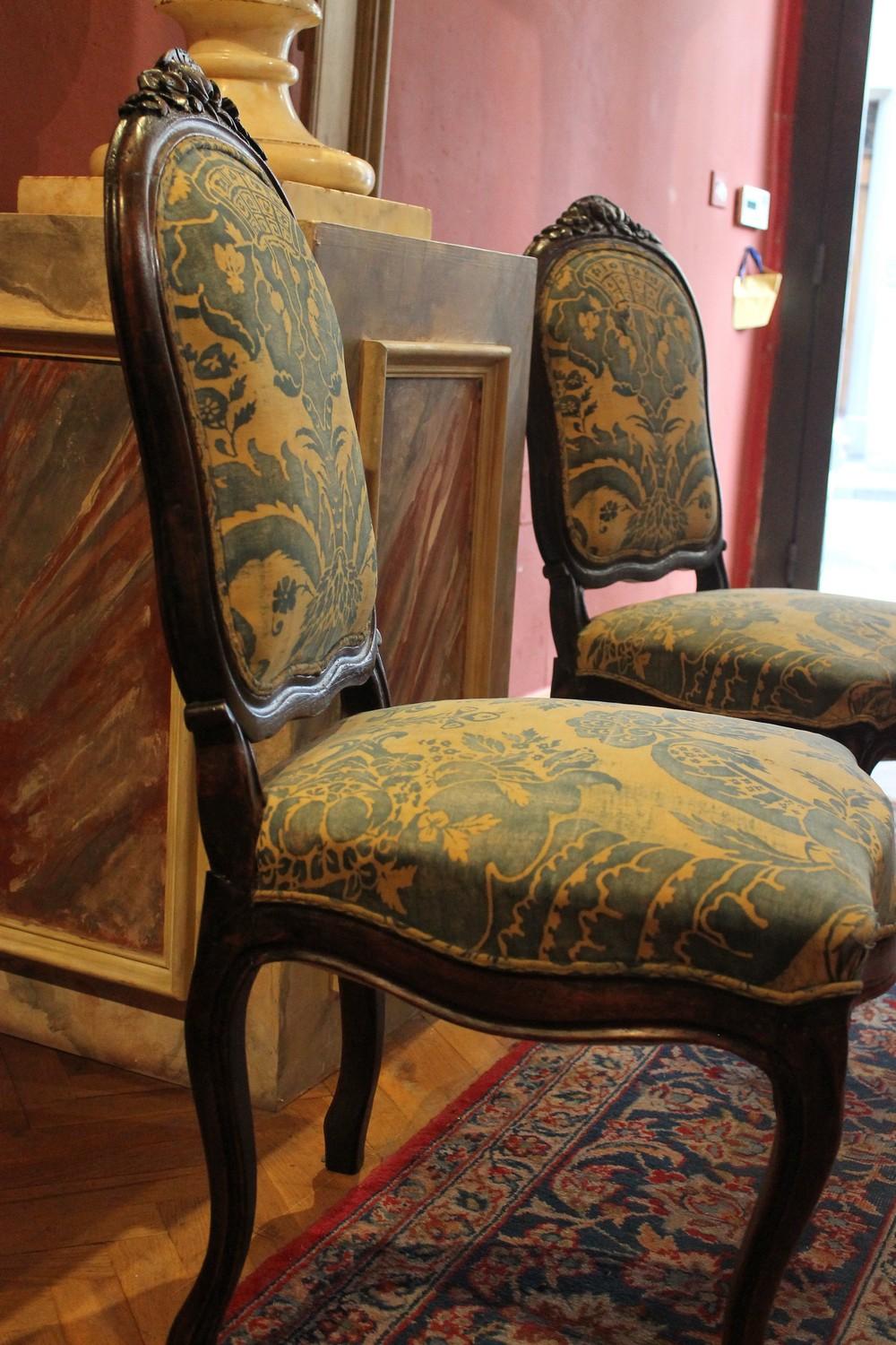 Pair of French 19th Century Louis XV Style Side Chairs Fortuny Fabric Upholster 5