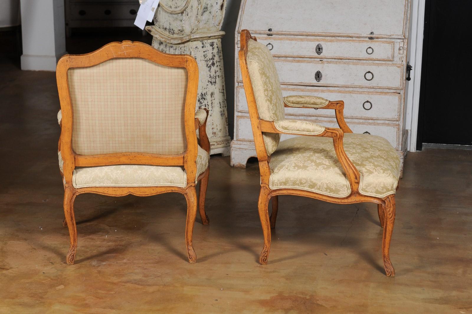 Pair of French 19th Century Louis XV Style Walnut Fauteuils with New Upholstery 6