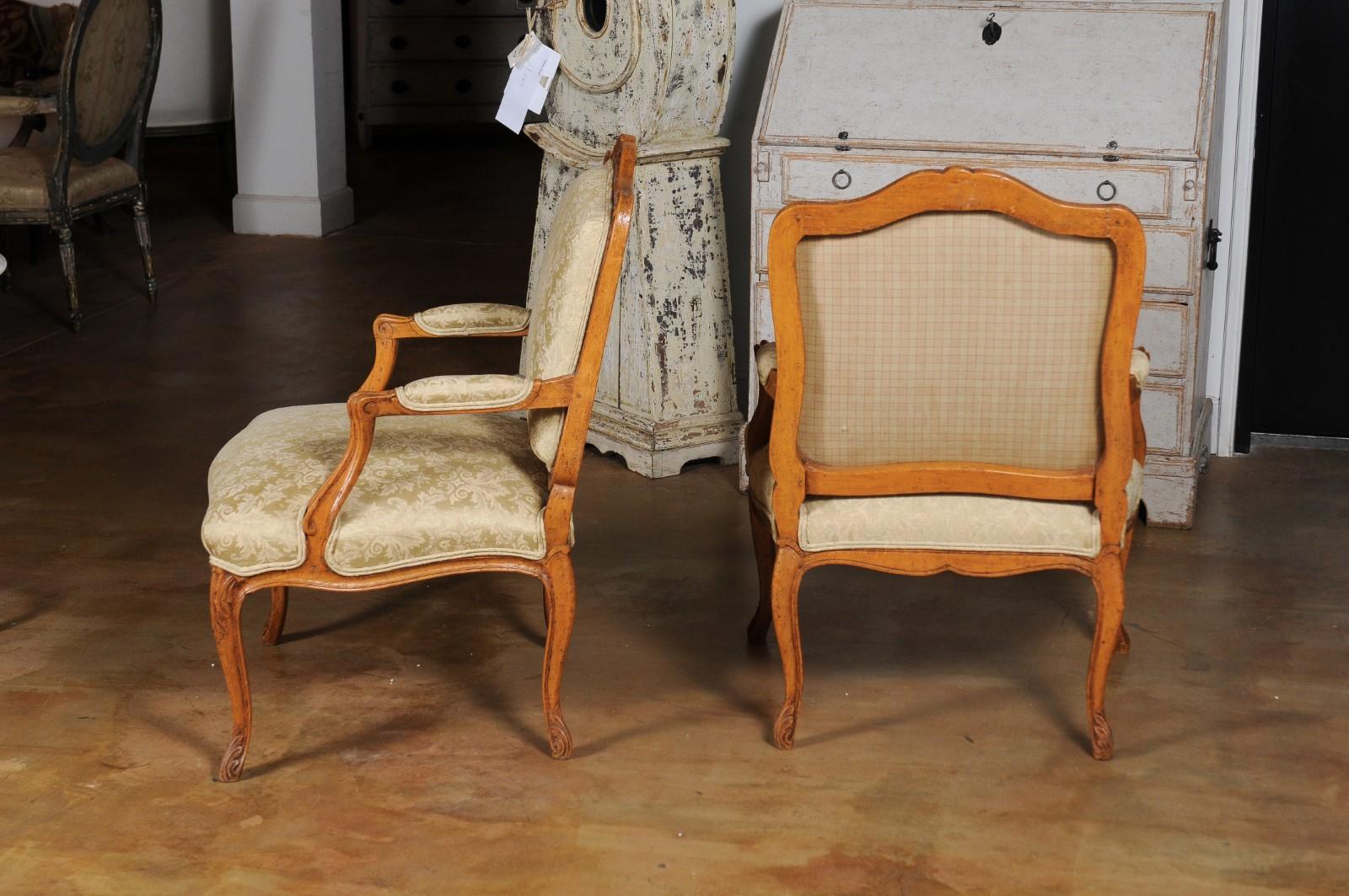 Pair of French 19th Century Louis XV Style Walnut Fauteuils with New Upholstery 7