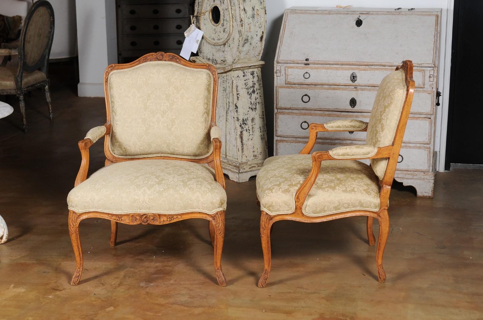 Pair of French 19th Century Louis XV Style Walnut Fauteuils with New Upholstery 8