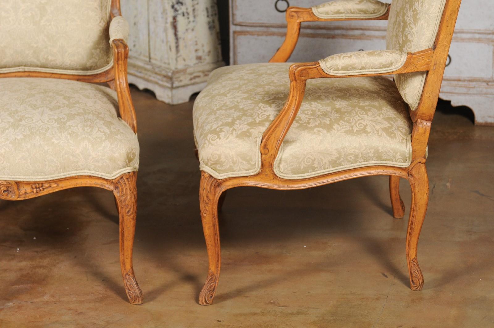 Pair of French 19th Century Louis XV Style Walnut Fauteuils with New Upholstery 9