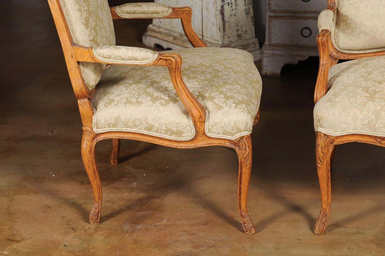 Pair of French 19th Century Louis XV Style Walnut Fauteuils with New Upholstery 5
