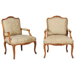 Pair of French 19th Century Louis XV Style Walnut Fauteuils with New Upholstery