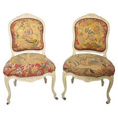 Antique Pair of French 19th Century Louis XV Style White-Lacquer Needlepoint Side Chairs