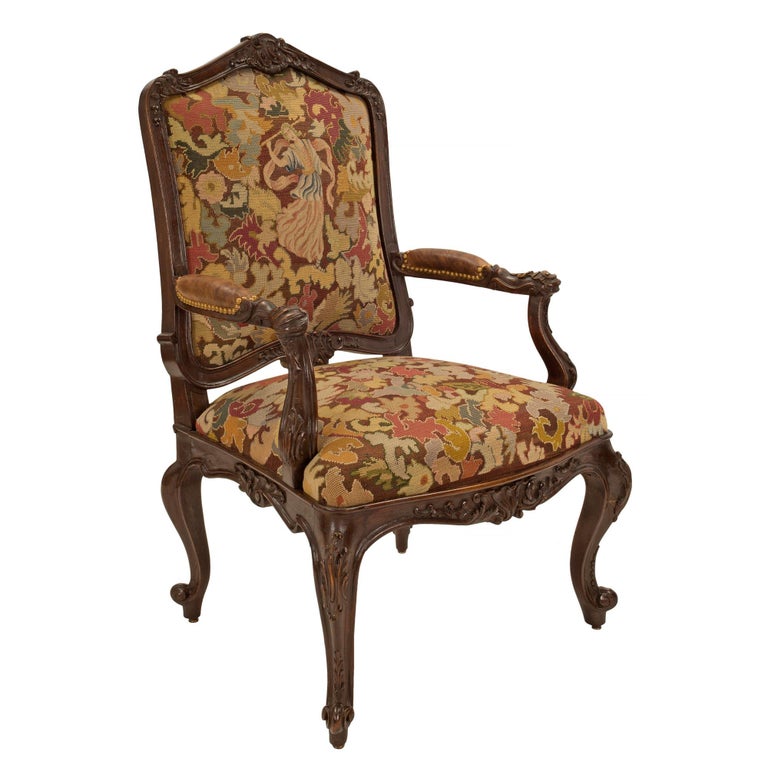 Pair of French 19th Century Louis XV Walnut and Tapestry À Chasis ...