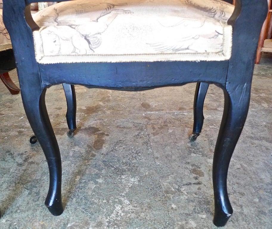 Pair of French 19th Century Louis XVI Black Rosewood Vanity Chairs. For Sale 7