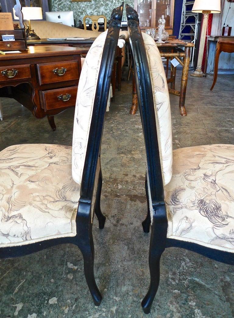 Pair of French 19th Century Louis XVI Black Rosewood Vanity Chairs. For Sale 5