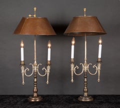 Coppia di lampade Bouillotte in bronzo Luigi XVI del XIX secolo