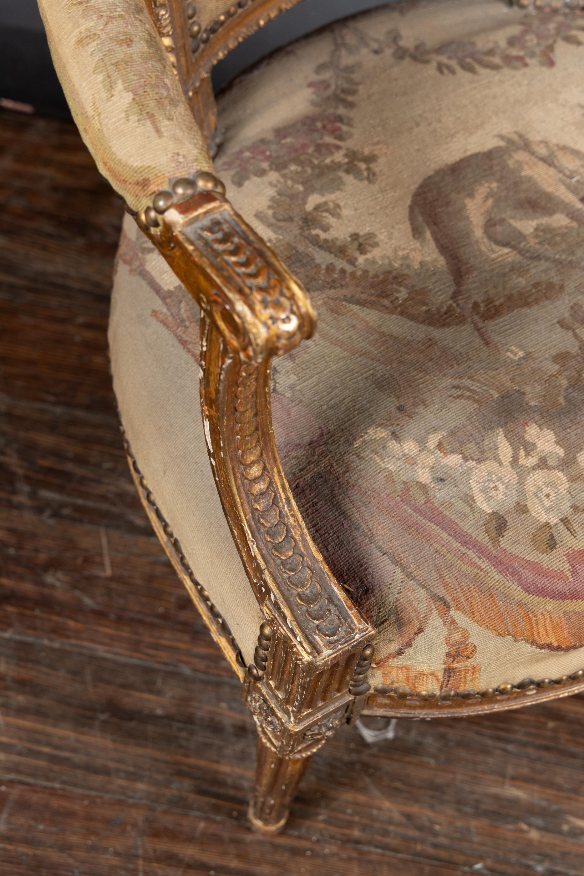 Pair of French 19th Century Louis XVI Gilt Wood Armchairs For Sale 6