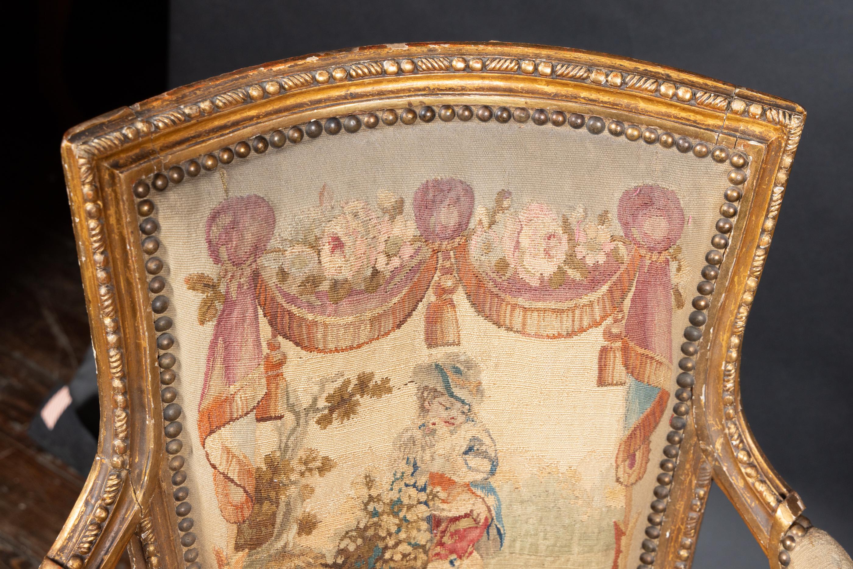 Pair of French 19th Century Louis XVI Gilt Wood Armchairs For Sale 9