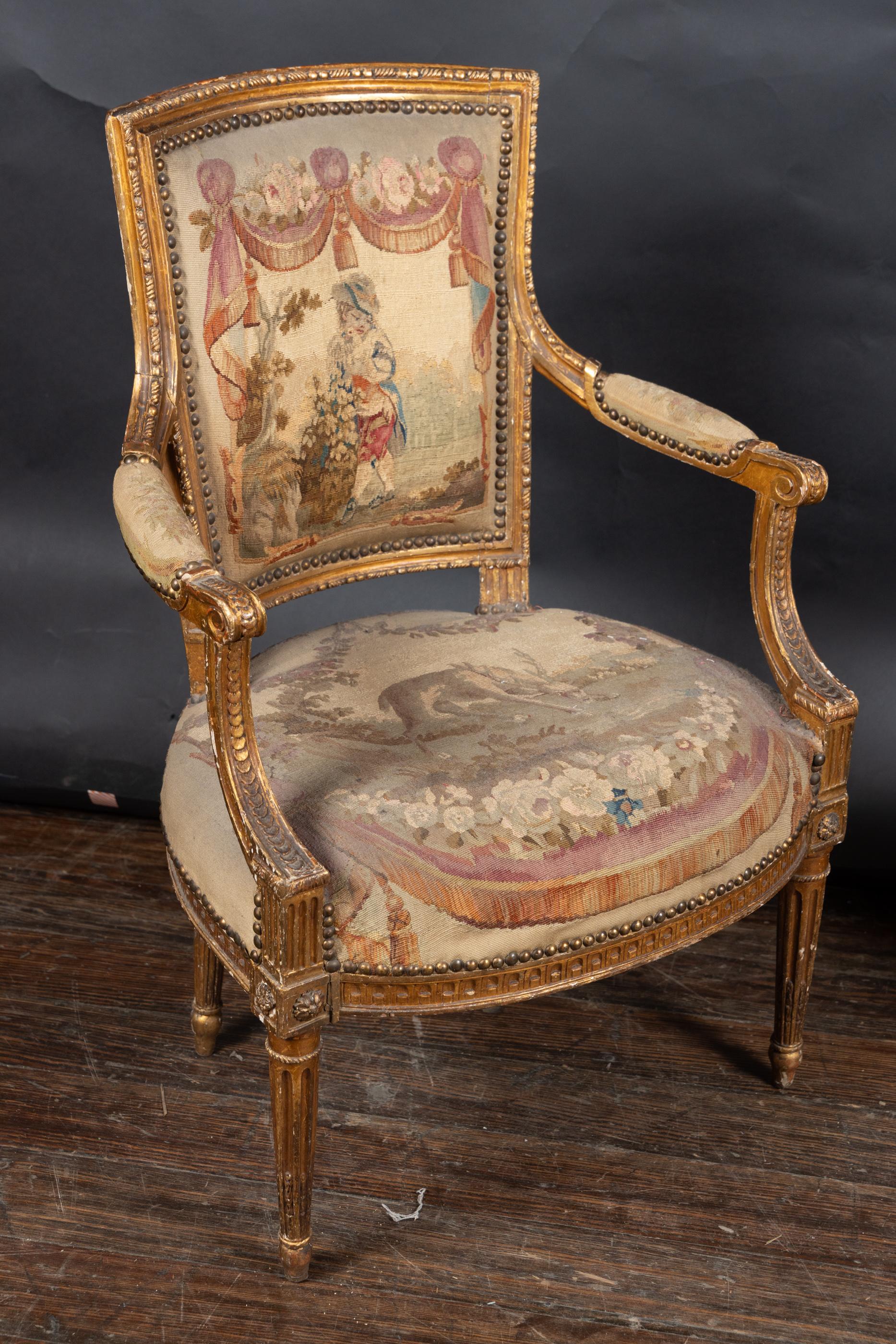 Pair of French 19th Century Louis XVI Gilt Wood Armchairs For Sale 10