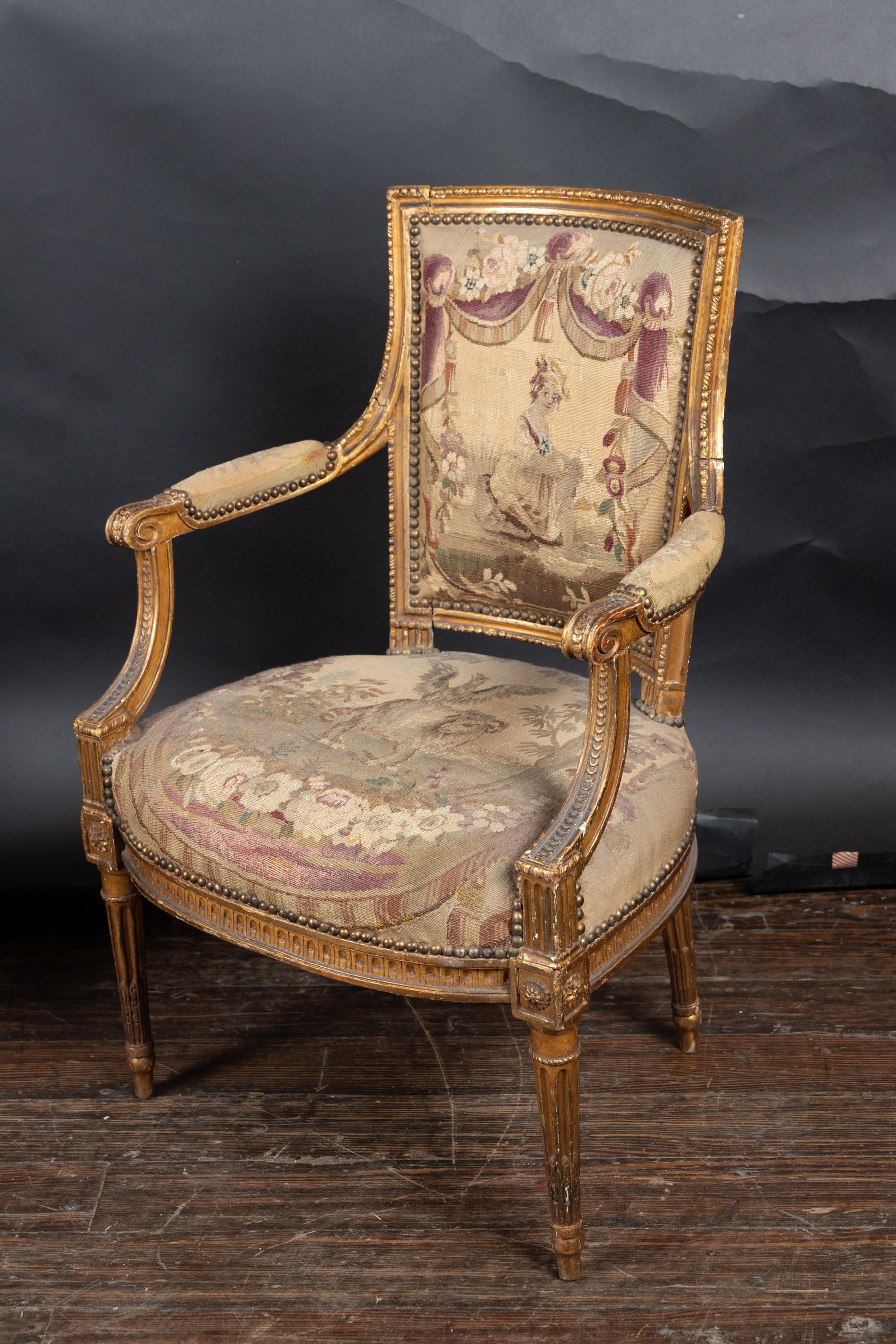 Pair of French 19th Century Louis XVI Gilt Wood Armchairs For Sale 11