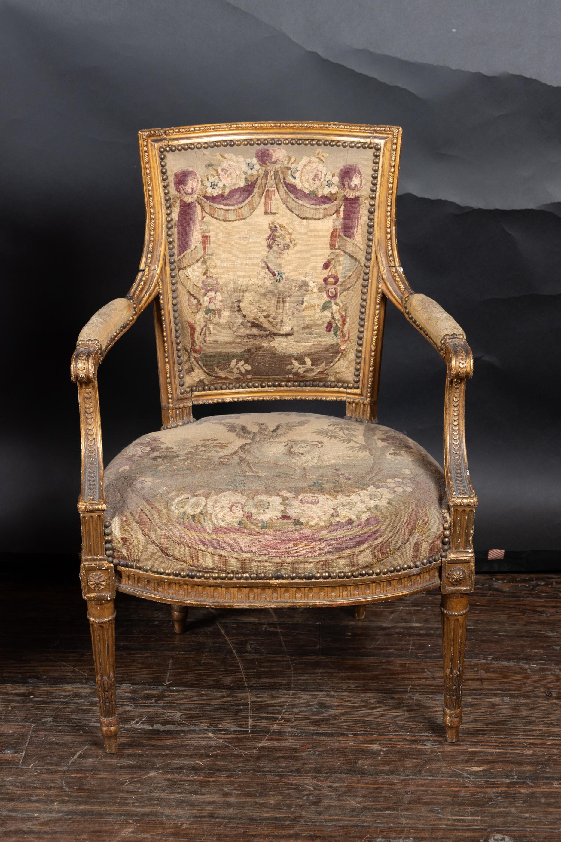 Pair of French 19th Century Louis XVI Gilt Wood Armchairs For Sale 12