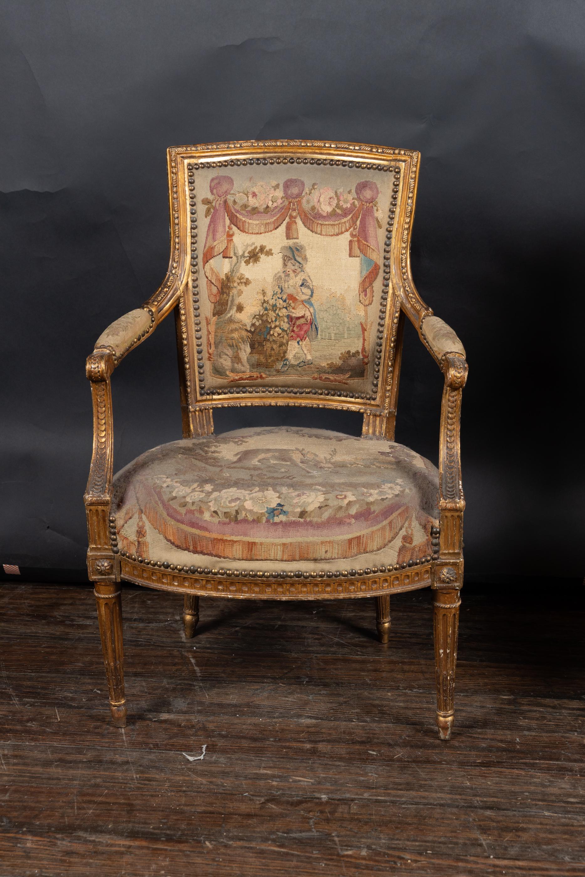 Pair of French 19th Century Louis XVI Gilt Wood Armchairs For Sale 13