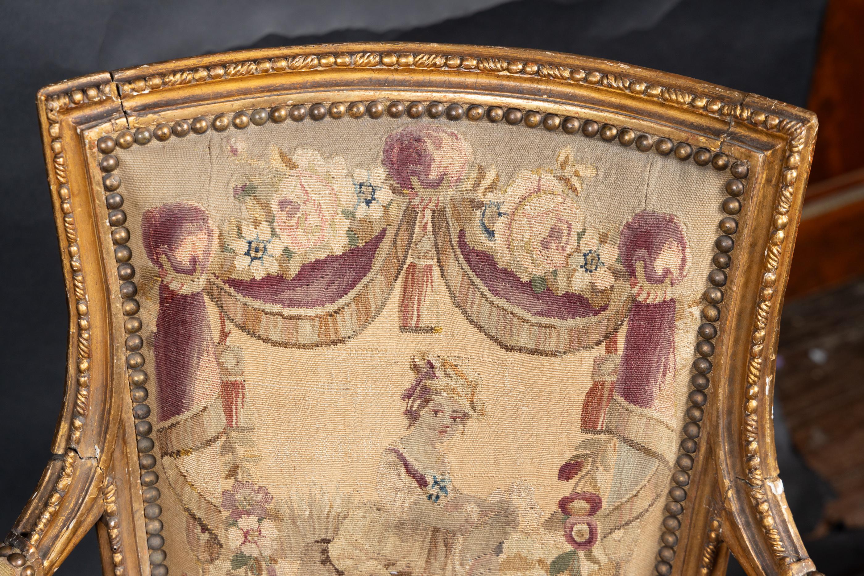 Pair of French 19th Century Louis XVI Gilt Wood Armchairs In Good Condition For Sale In New Orleans, LA