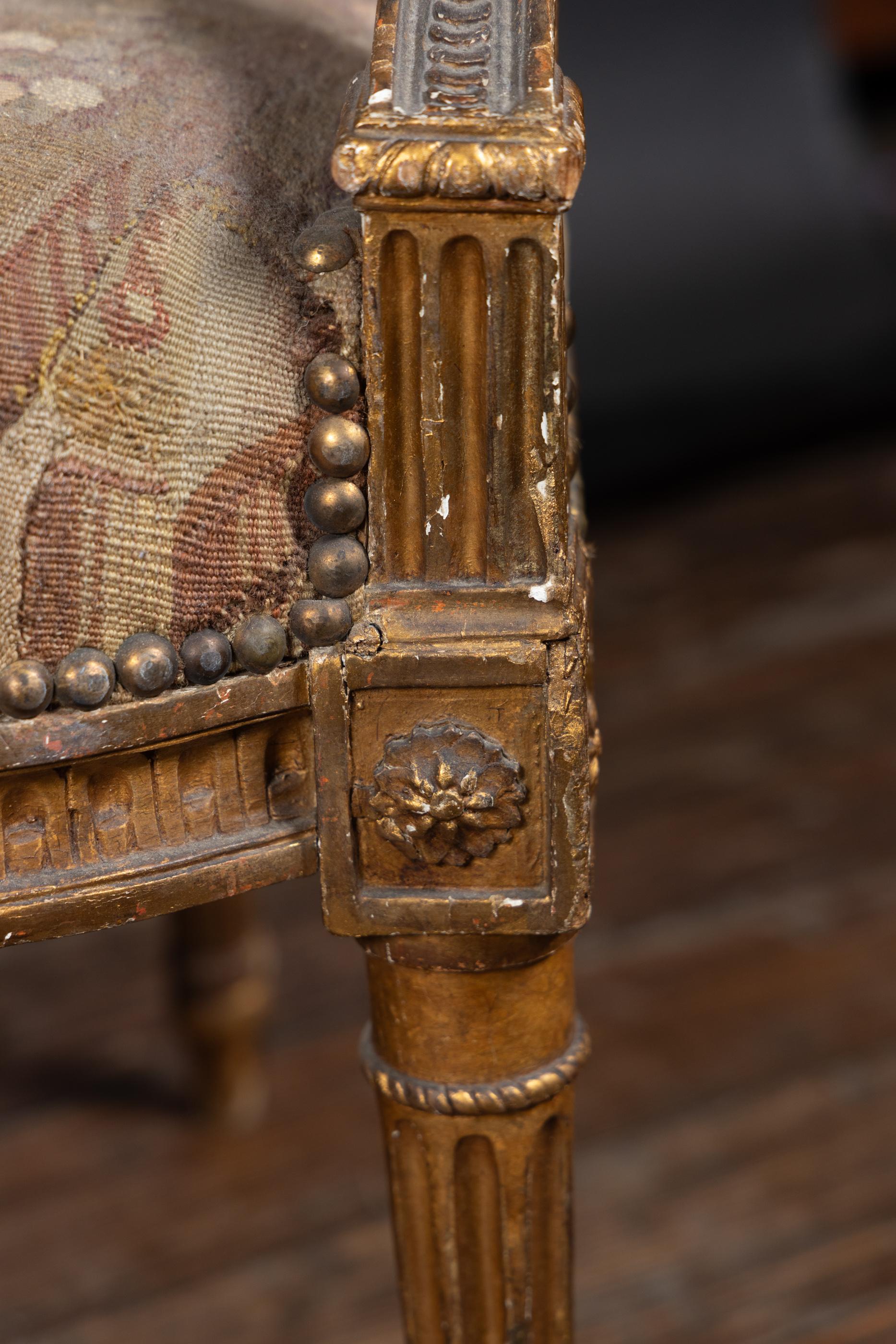 Pair of French 19th Century Louis XVI Gilt Wood Armchairs For Sale 1