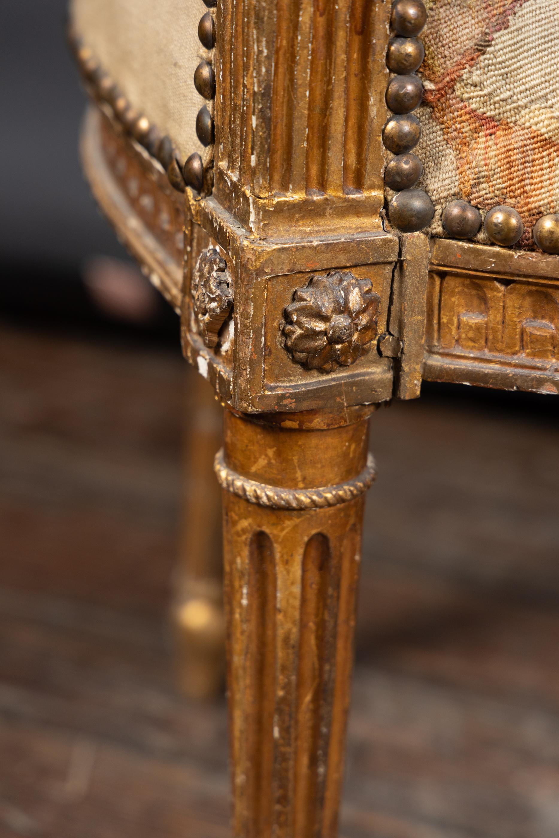 Pair of French 19th Century Louis XVI Gilt Wood Armchairs For Sale 3