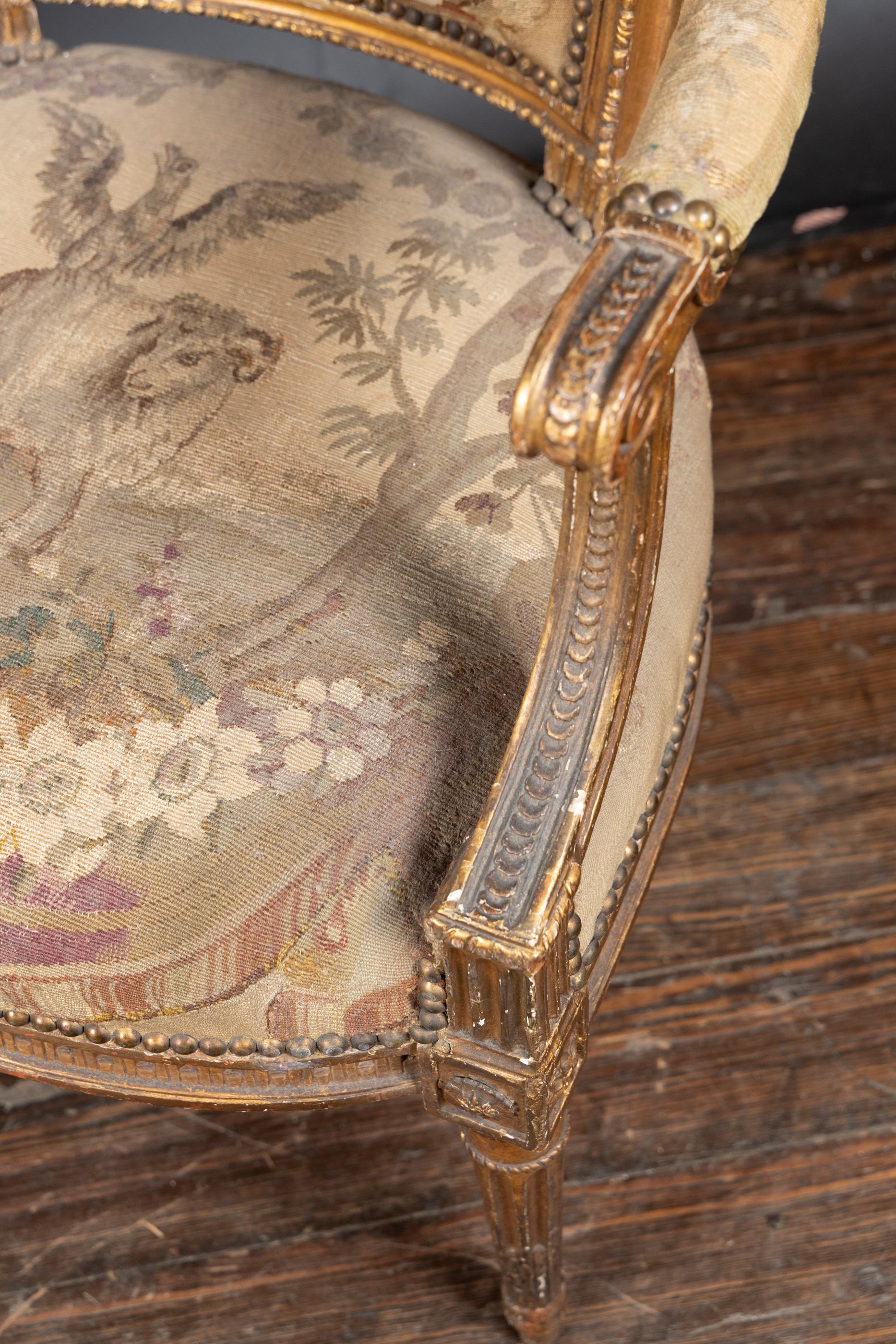 Pair of French 19th Century Louis XVI Gilt Wood Armchairs For Sale 4