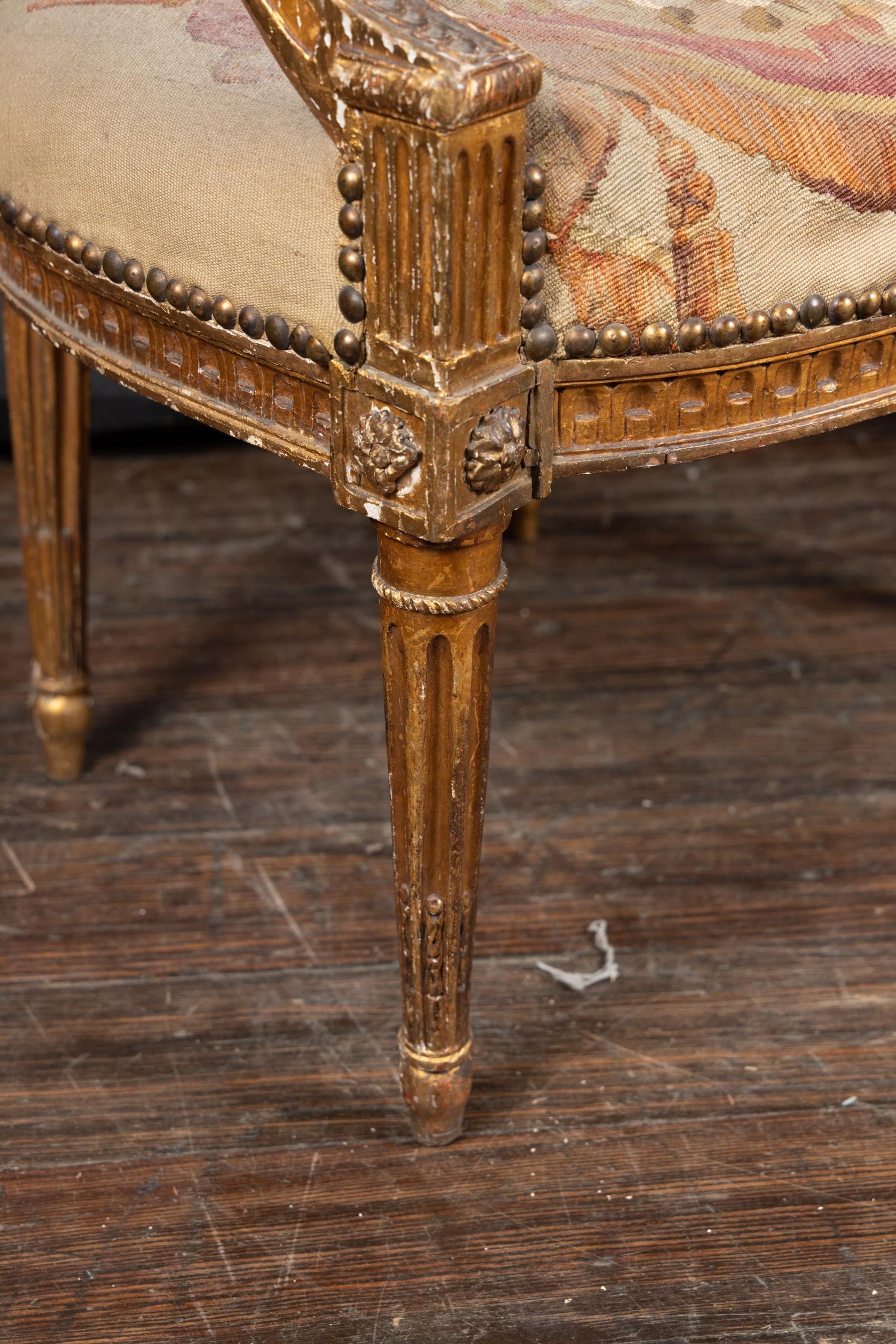 Pair of French 19th Century Louis XVI Gilt Wood Armchairs For Sale 5