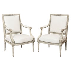 Pair of French 19th Century Louis XVI Painted Armchairs ~ Fauteuils
