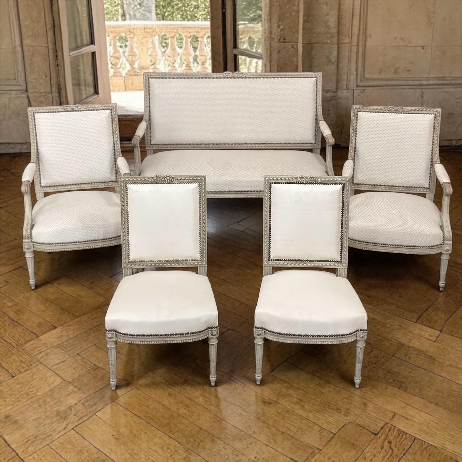 Pair of French 19th Century Louis XVI Painted Chairs For Sale at 1stDibs