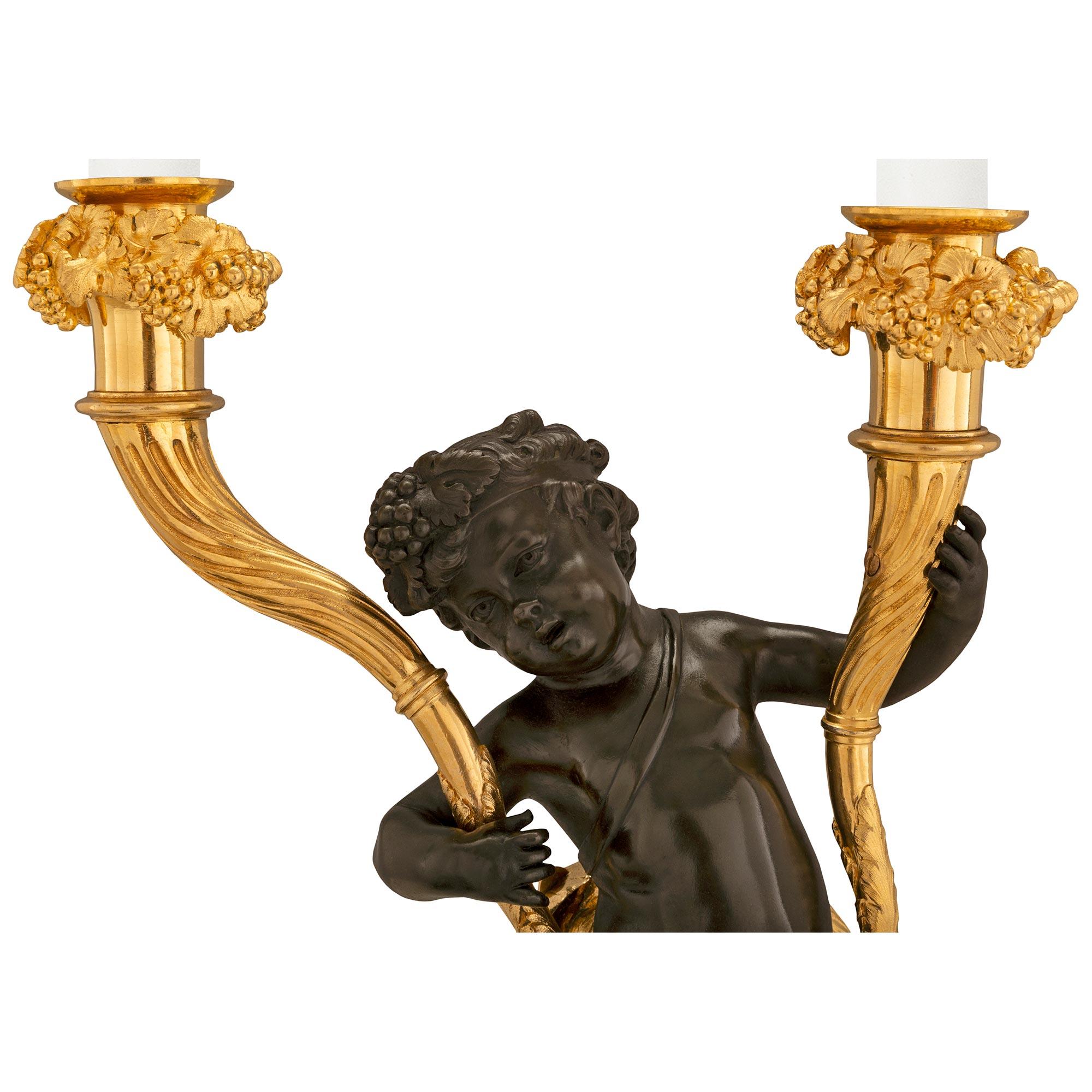 Bronze Pair of French 19th century  Louis XVI Rouge Griottle marble candelabras For Sale