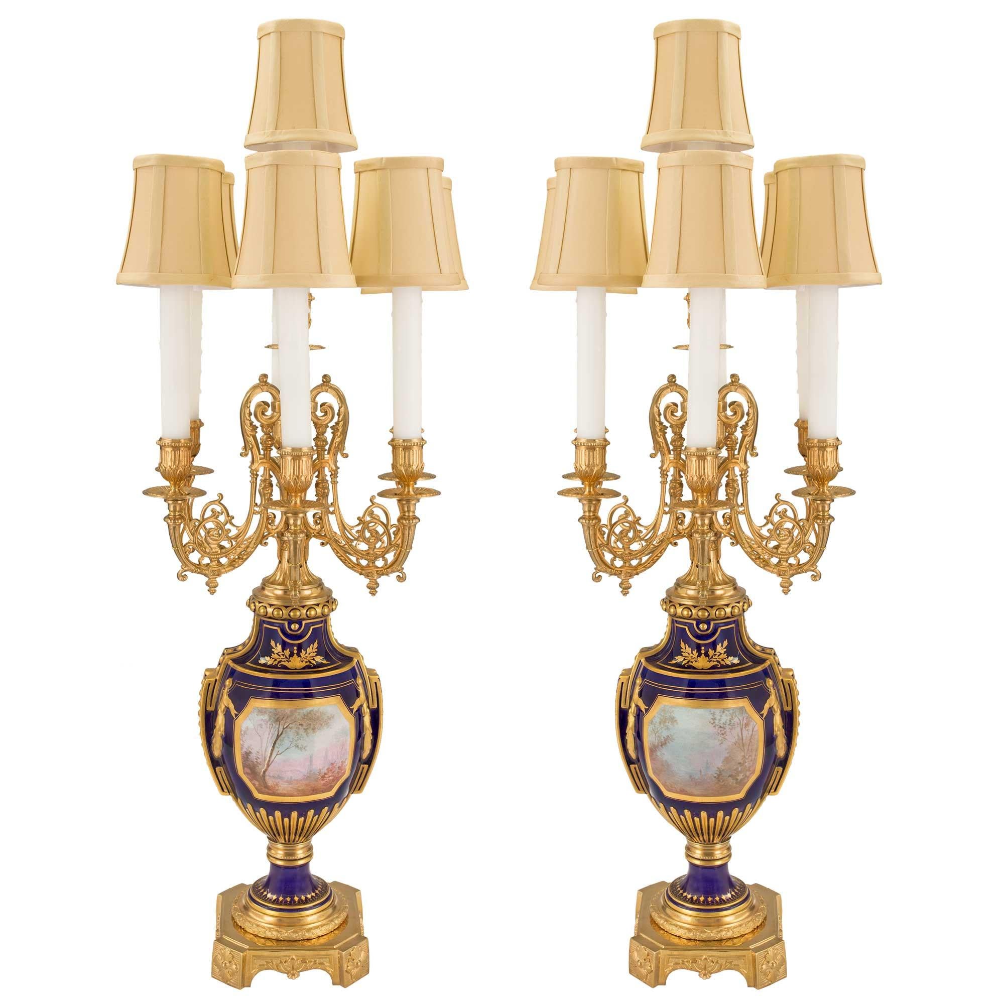 Pair of French 19th Century Louis XVI Sèvres Porcelain and Ormolu Candelabras For Sale 6