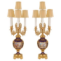 Pair of French 19th Century Louis XVI Sèvres Porcelain and Ormolu Candelabras
