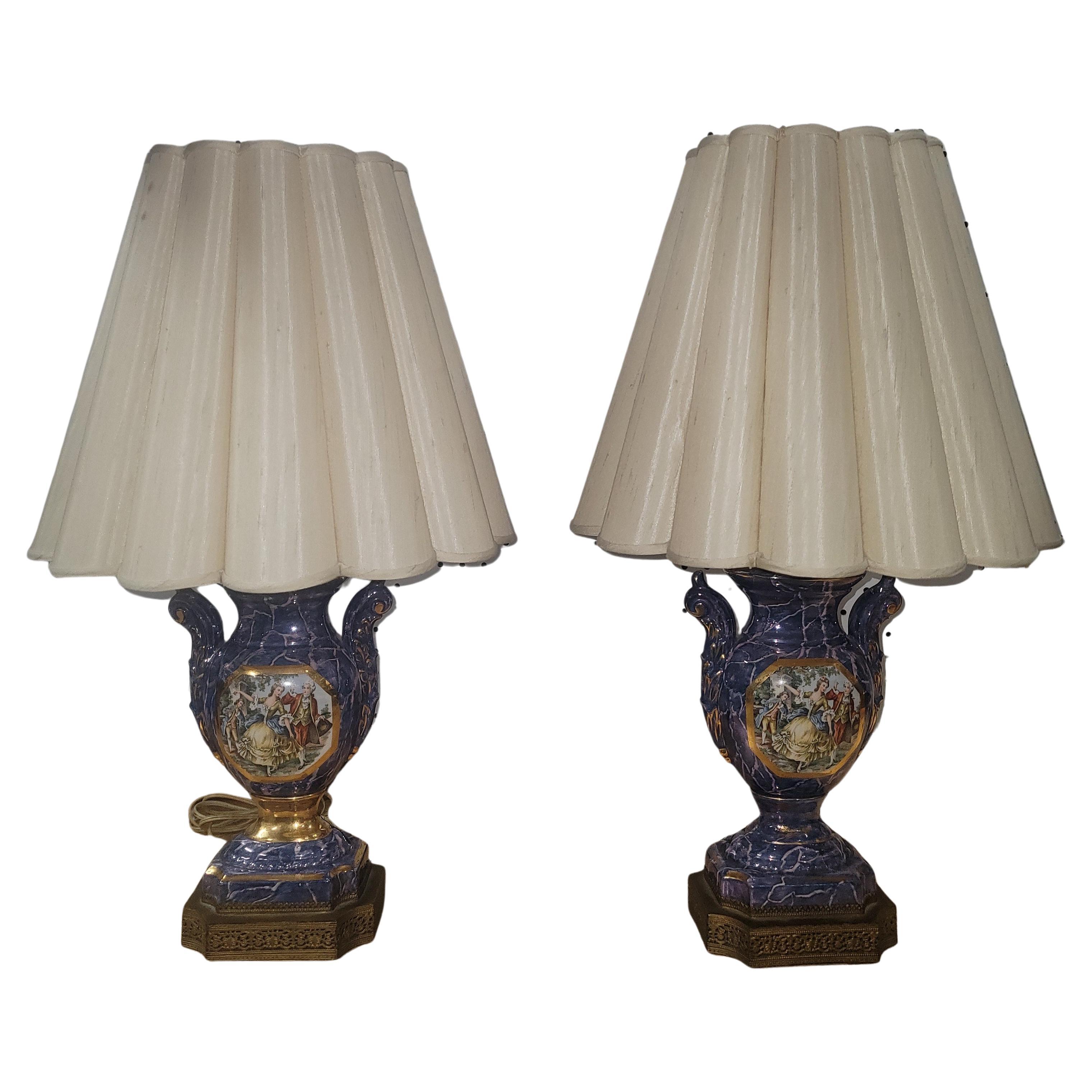Paar französischer Louis XVI des 19.  Lampen aus Sevres St. Porzellan im Angebot 5