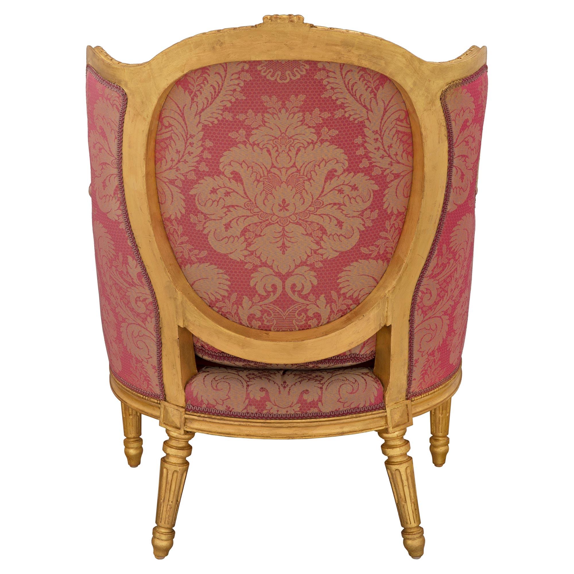Giltwood Pair of French 19th Century Louis XVI St. Armchairs For Sale