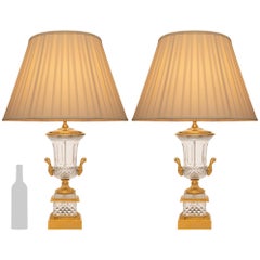 pair of French 19th century Louis XVI st. Baccarat Crystal and Ormolu lamps
