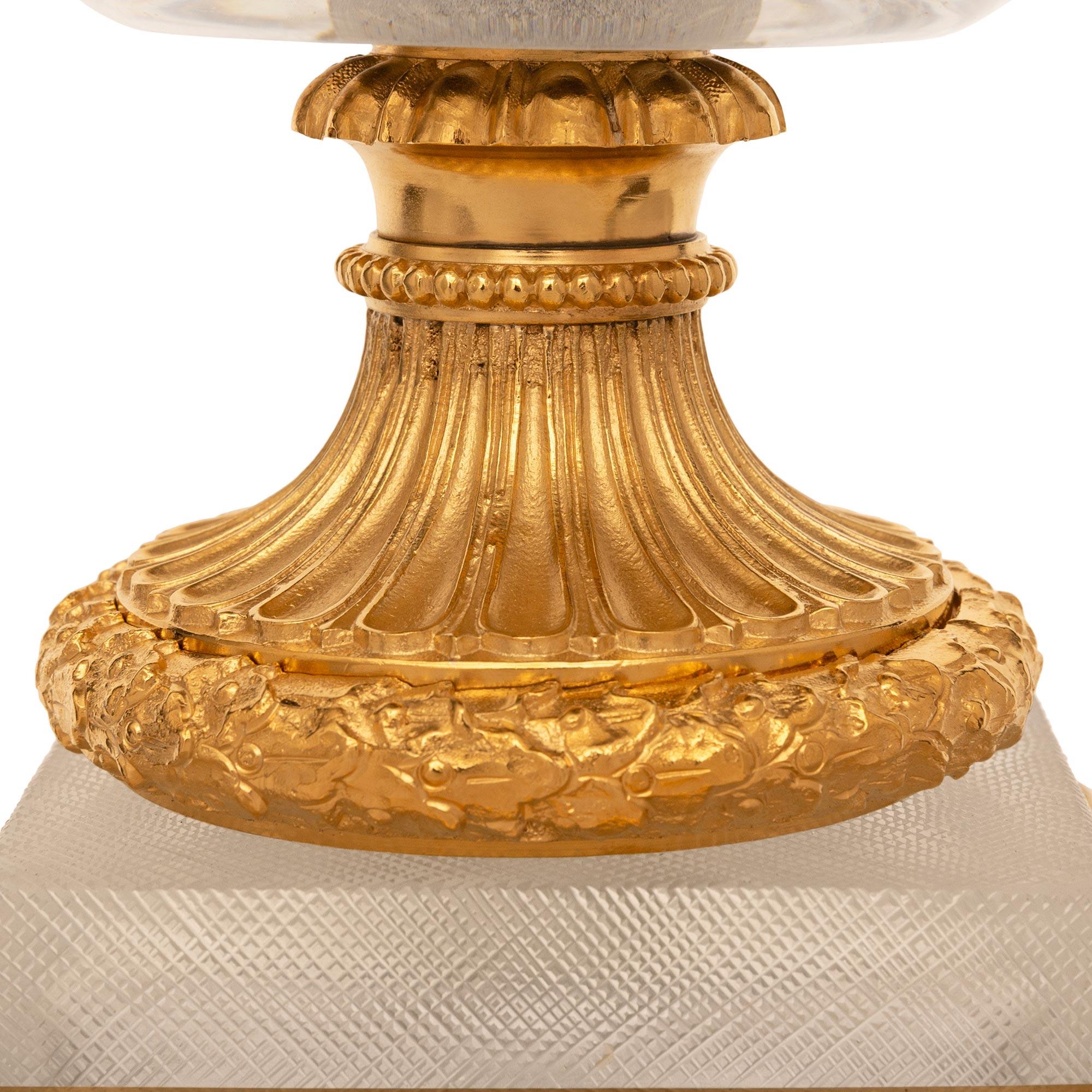 pair of French 19th century Louis XVI st. Baccarat Crystal and Ormolu lamps For Sale 3