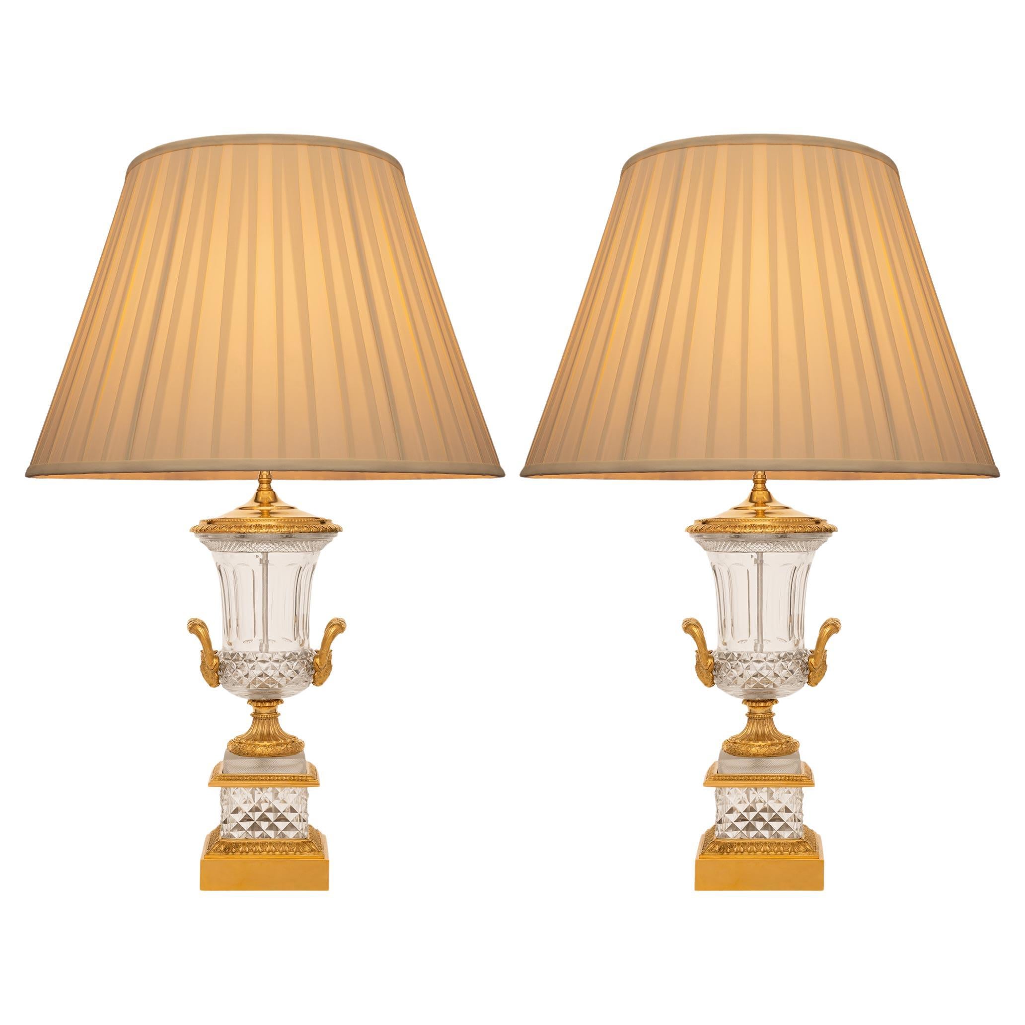 pair of French 19th century Louis XVI st. Baccarat Crystal and Ormolu lamps
