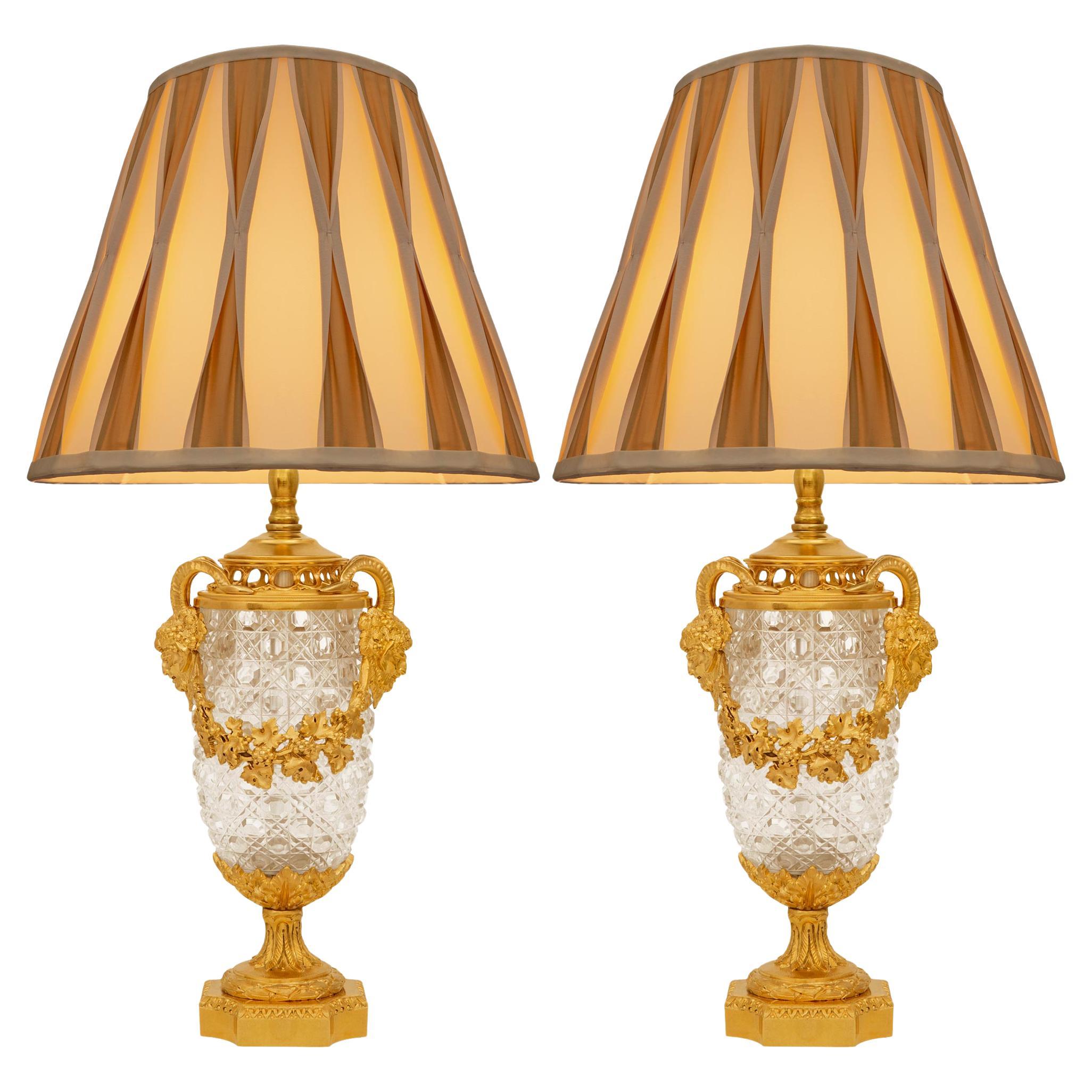 pair of French 19th century Louis XVI st. Baccarat Crystal and Ormolu lamps