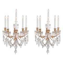 Pair of French 19th Century Louis XVI St. Baccarat Crystal and Ormolu Sconces