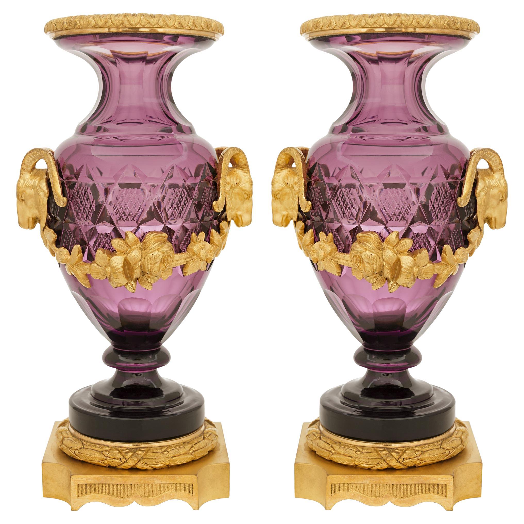 pair of French 19th century Louis XVI st. Baccarat Crystal and Ormolu vases
