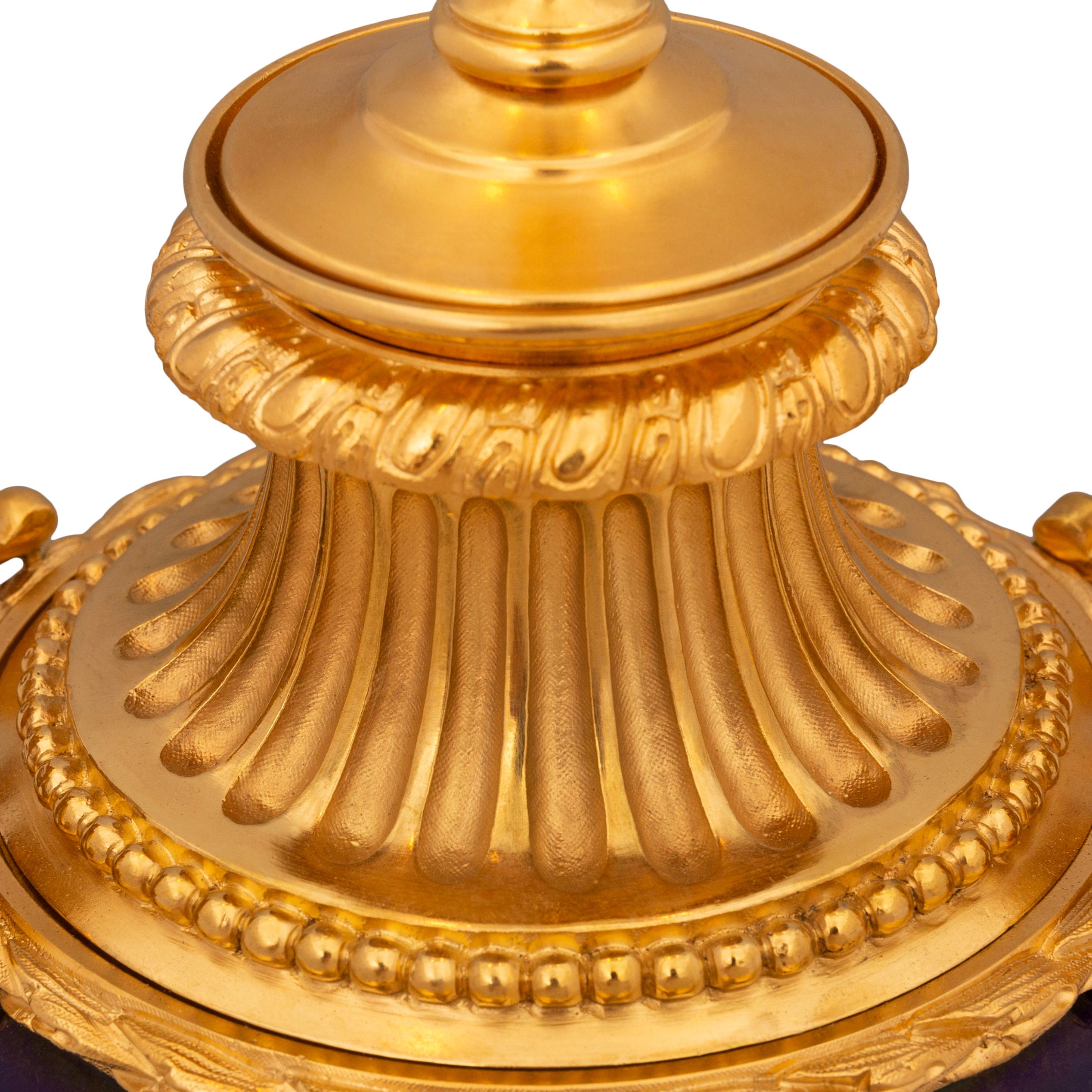 Pair of French 19th century Louis XVI st. blue Sévres Porcelain, Ormolu lamps For Sale 1