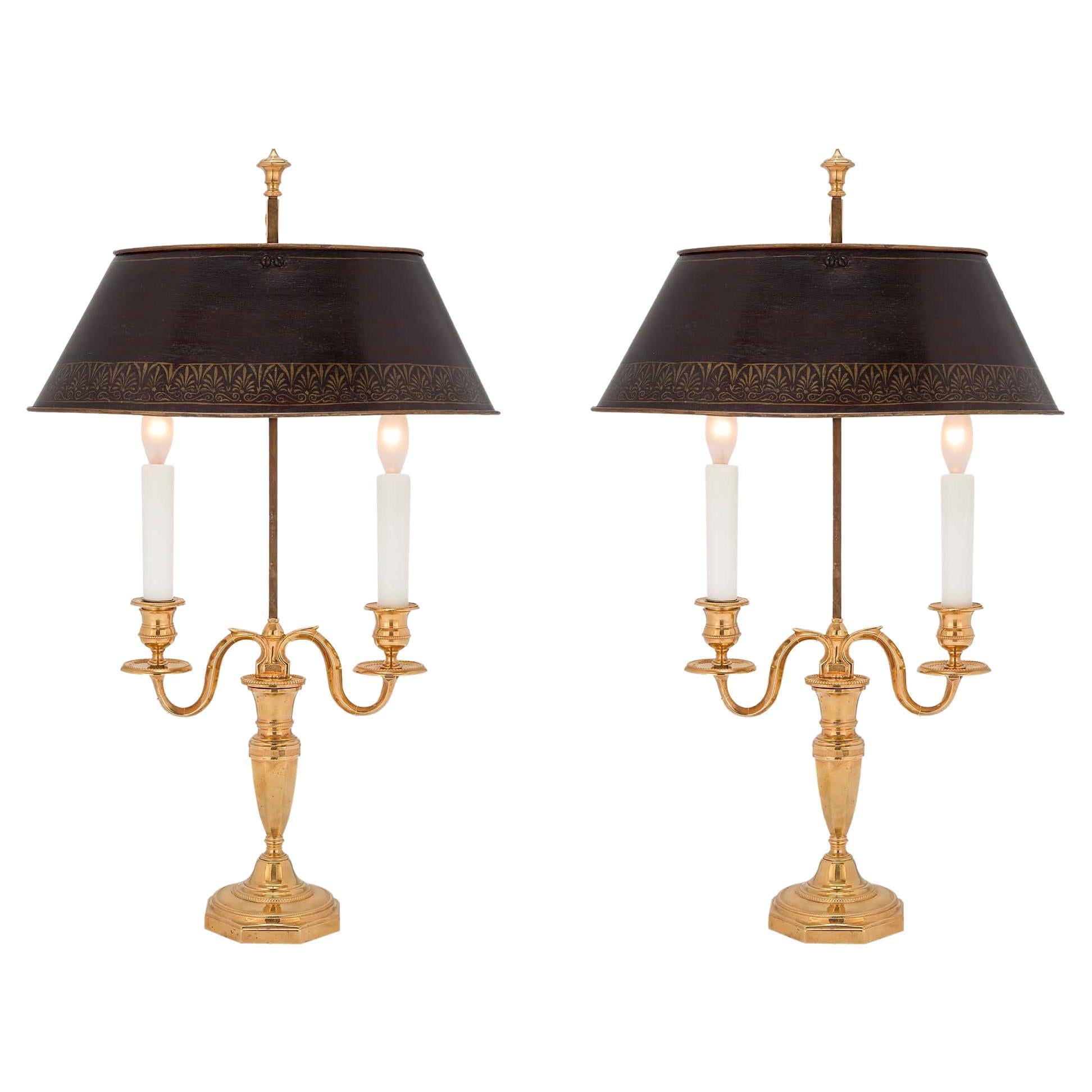 Pair of French 19th Century Louis XVI St. Bouillotte Lamps
