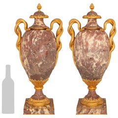 pair of French 19th century Louis XVI st. Brèche Violette marble and Ormolu urns