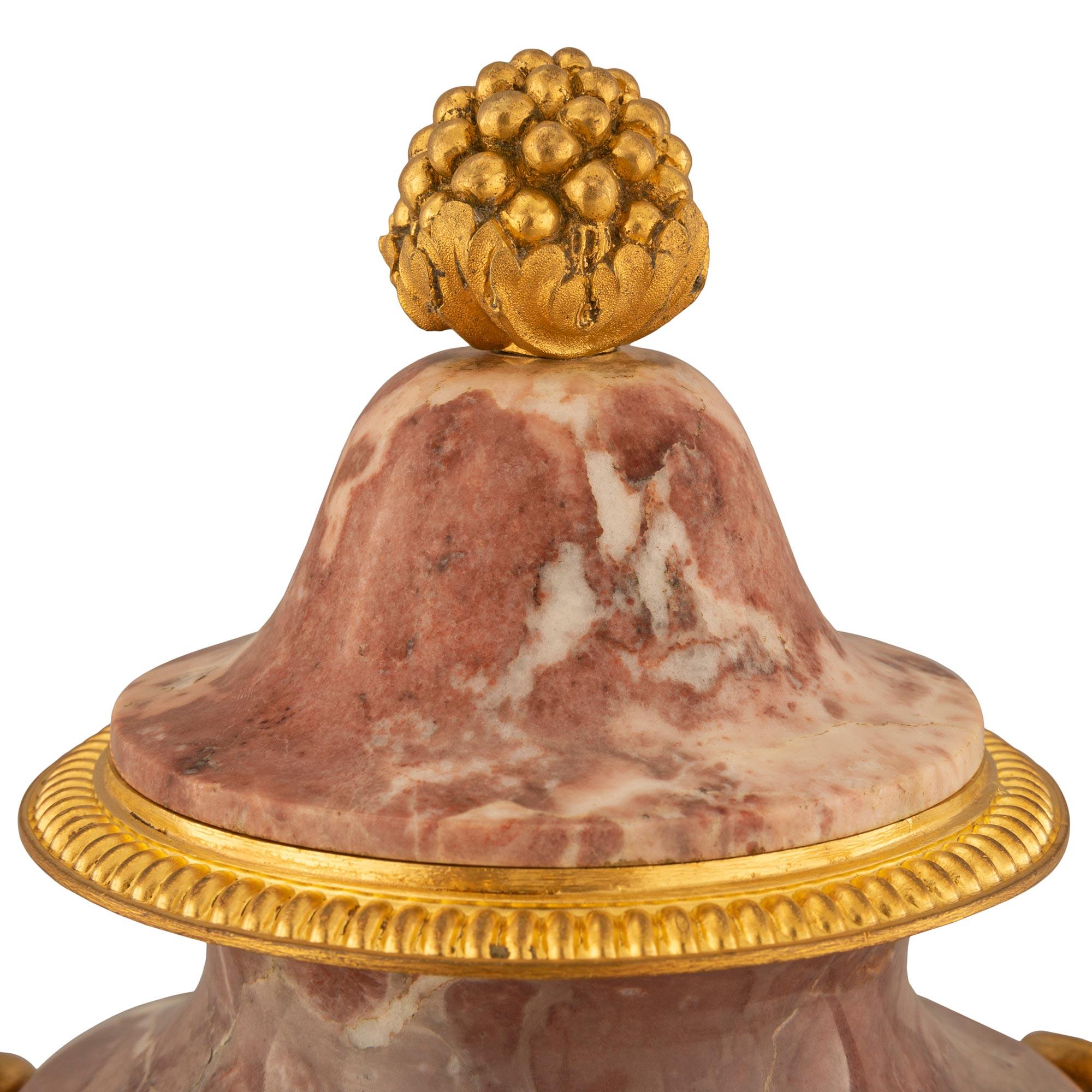 Pair of French 19th Century Louis XVI St. Brèche Violette Marble and Ormolu Urns For Sale 2