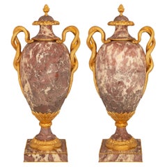 pair of French 19th century Louis XVI st. Brèche Violette marble and Ormolu urns