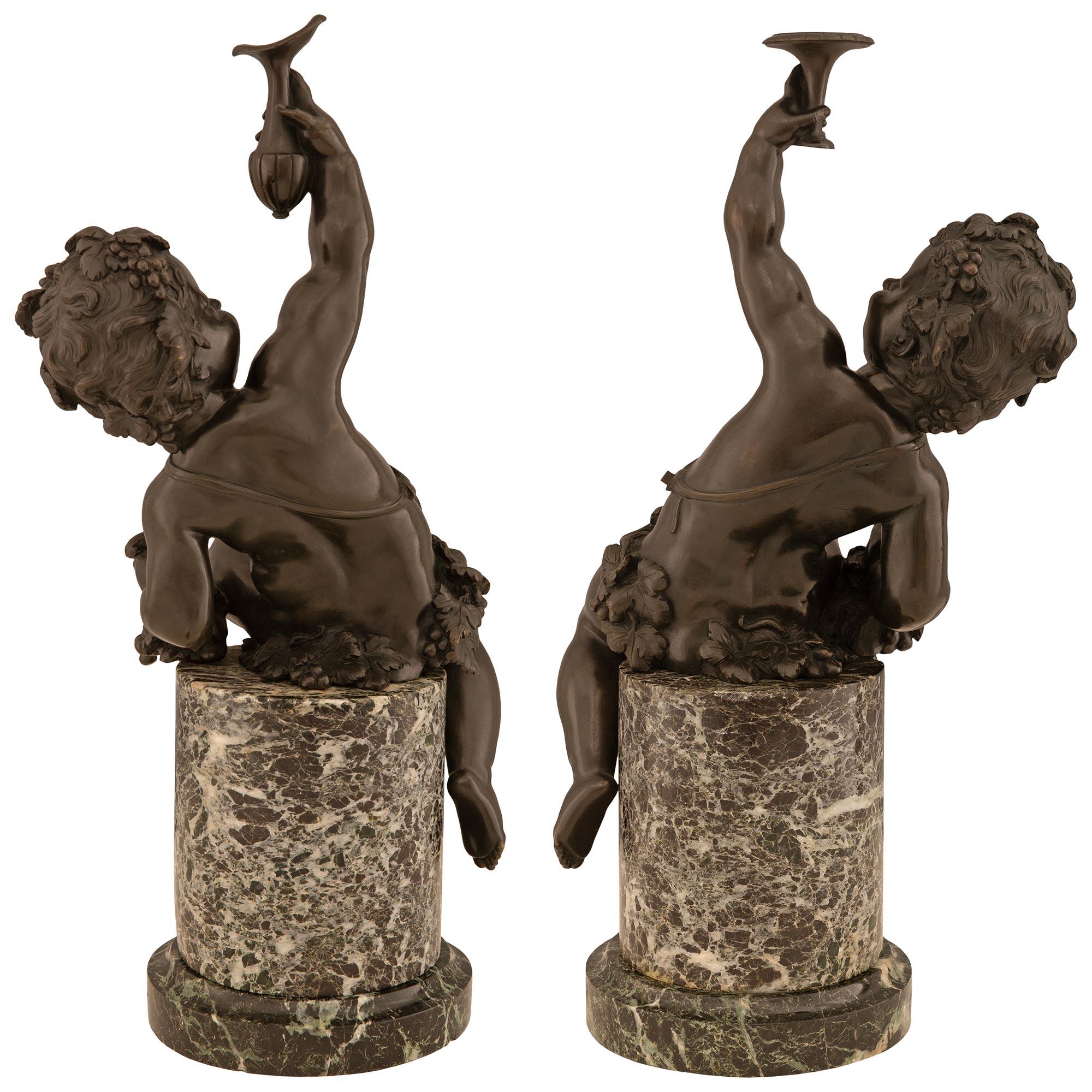 Pair Of French 19th Century Louis XVI St. Bronze And Marble Statues For Sale 4